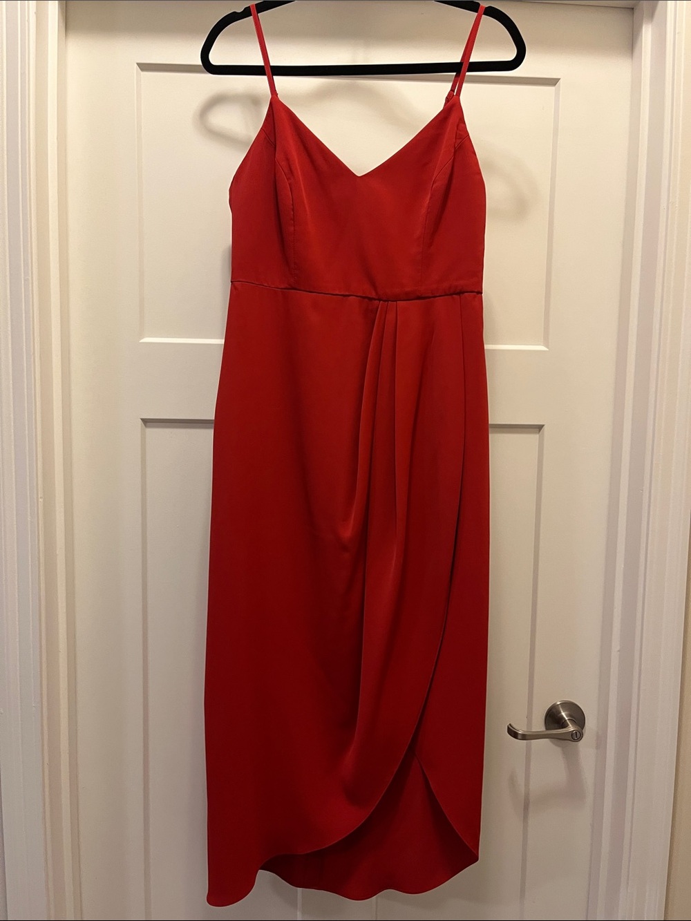 Lulu's Red Draped Spaghetti-Strap Midi Dress